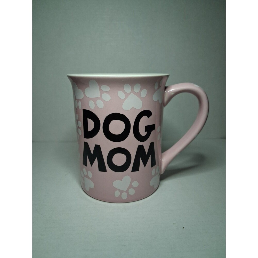 Our Name is Mud Pink Ceramic 'Dog Mom' Coffee Mug ~ 15 fl oz ~ Paw Print Design